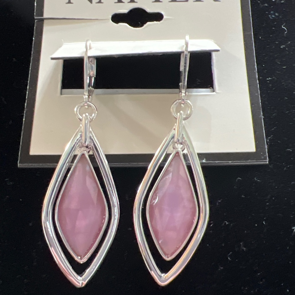 Napier Teardrop Silver tone/ Pink Earrings